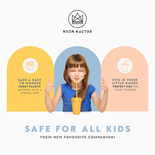 Neon Kactus Kids Straw Cups | Bpa Free Plastic Cups With Lids And Straws For Kids | Spill-Proof Drinking Cups For Juices, Smoothies, Milk | Lightweight & Dishwasher Safe | 4 Pack, 12Oz Tumbler #TOP6