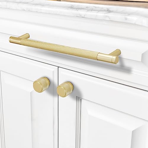 COTYKILEY 10 Pack 7 Inch(177mm) Brushed Brass Cabinet Handles Gold Knurled Kitchen Cabinet Pulls Cabinet Door Handles Kitchen Cabinet Hardware - Image 4