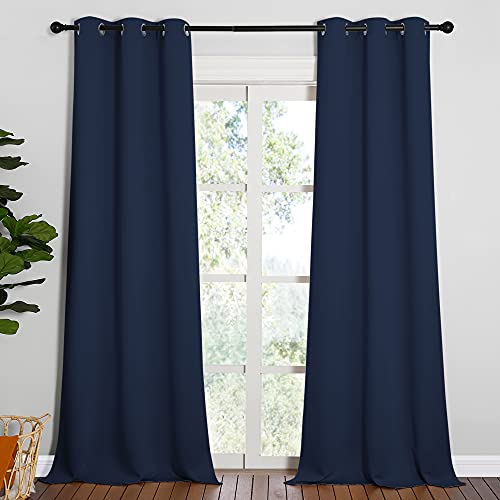 NICETOWN Window Drapes Long Curtains - Living Room Panels Grommet Top Window Treatment for Hall & Guest Room (Navy, 42 inches Wide x 90 inches Long, 2