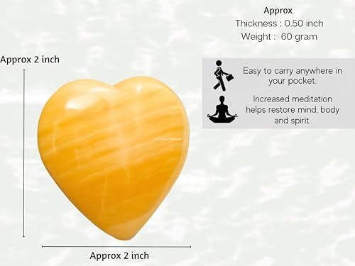 Image of Certified Yellow Calcite Crystal Heart Palm Pebbles Stones for Anxiety Stress Relief Massage - AAA Grade Original Healing Gemstone Agate Heart Palm Stone for Yoga Meditation Spiritual