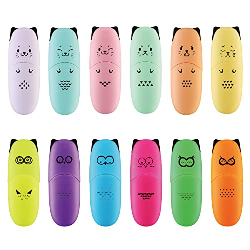 enlegend 12 pieces Cute Animal Design Vet Tech Week Gifts Mini Highlighter Pen Assorted Colors Chisel Tip Gift Highlighter Marker - stocking stuffers for kid - kawaii stuffs