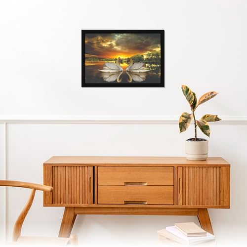 Image of Mad Masters 2 White Swan Bird Duck Love Painting Hanging Photo Frame Decorative Item for Living Room, Bedroom, Home Decor and Wall Decoration (MM 10036, 45.7L x 30.5W cm, Paper, With Plexi Glass)