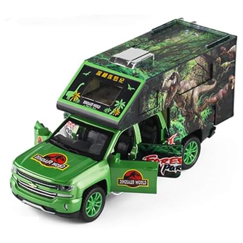 Image of Forest Park 1:32 Diecast Car Model Die Cast Metal Car Jurassic Dinosaurs World Transport Truck Light Sound Openable Door Pull Back