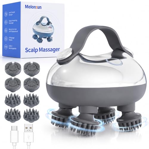 Electric Scalp Massager for Hair & Stress Relief, Anti-Tangle Head Massager, IPX7 Waterproof Scalp...