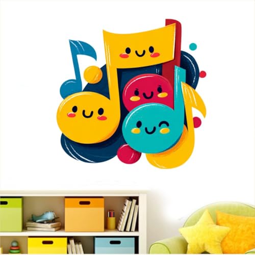 Image of Cute Music Notes Wall Sticker | Cartoon Musical Notes Self Adhesive Wall Decal for Kids Room, Nursery, Music Room & Playroom Decoration