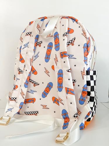 Noa Jayne Co. Boys 16" Backpack Ages 5–8 – Retro Skateboard & Checkered School Bag | Trendy Lightweight Durable Kids Backpack for Elementary & Travel4