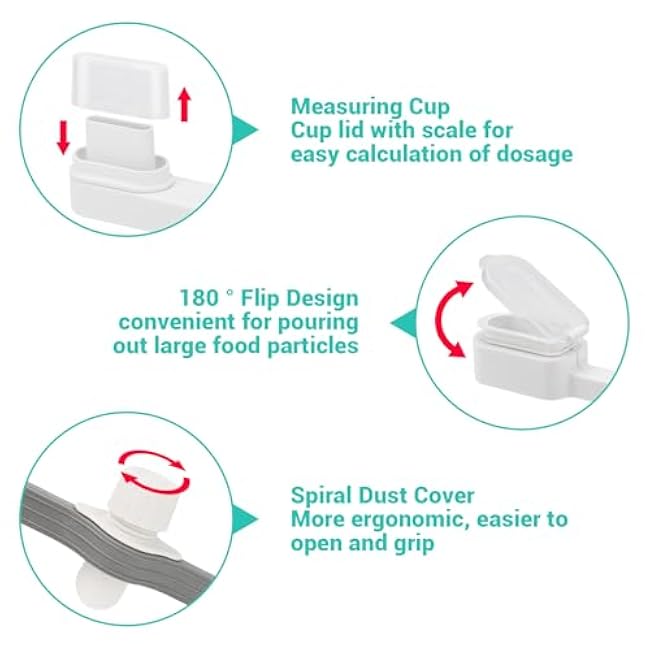 7PCS Bag Clips for Food,3 Sizes Bag Clips with Pour Spout Reusable Food Storage Clip with Graduated Lid,Sealing Clip with Nozzle Snack Dispenser Ideal for Cereal Liquid Flour Cat/Dog Organization