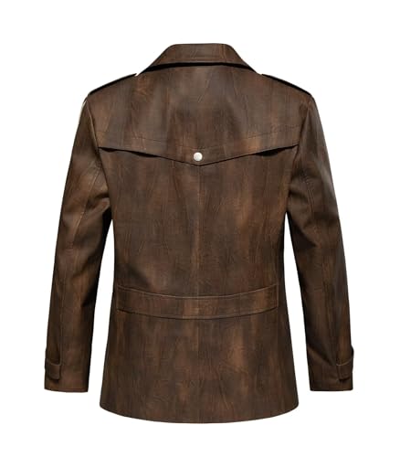 INVACHI Men's Leather Trench Coat Waterproof PU Windbreaker Jacket with Detachable Collar Overcoat3