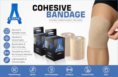 Image of A-Tape Cohesive Crepe (7.5cm X 4.5 mtr, Pack of 2) Elastic Self Adherent Crepe Bandage Breathable Self Adhesive Cohesive Bandage for Humans & Pets (Dogs, Cats, Birds) (Orange)