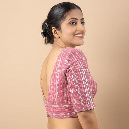 figure39s designer women39s embroidered v neck elbow half sleeve readymade saree blouse e3