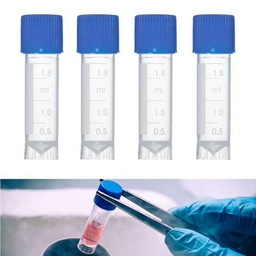 Estresen 1.8ml 500PCS Cryo Tubes, Cryogenic Vial, Cryovial Tubes, Frozen Test Tubes, Plastic Self-Standing Tubes with Screw Caps, for Long Term Freezing