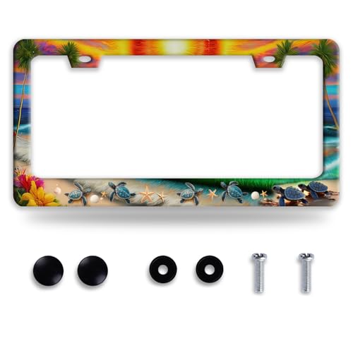 Sea Turtle License Plate Frame Hawaii Beach License Plate Holder Funny Stainless Steel Accessories Cars Decor with 2 Holes and Screws Fits Standard Us Ca Vehicles 12.2 X 6 Inch