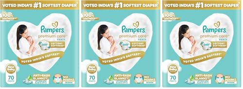 Image of Pampers Premium Care Pant Style Baby Diapers, Newborn /X-Small (NB /XS), 70 Count, 4-6kg, All-in-1 with 360 Cottony Softness Diapers (Pack of 3)
