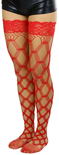 Image of ToBeInStyle Women's Multi-Strand Large Diamond Fence Net Thigh High Stockings