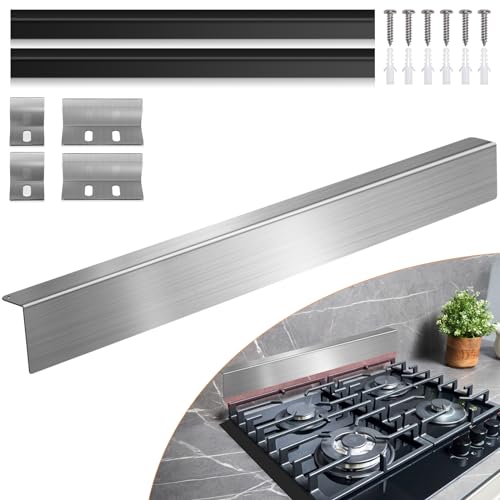 30' Slide-in Range Rear Filler Kit,Stove Gap Filler Strip, Stainless Steel Backsplash for Stove, Stove Trim Kit with Most Brands Between Stove and Backsplash(Silver) With 2 PCS Stove Gap Covers