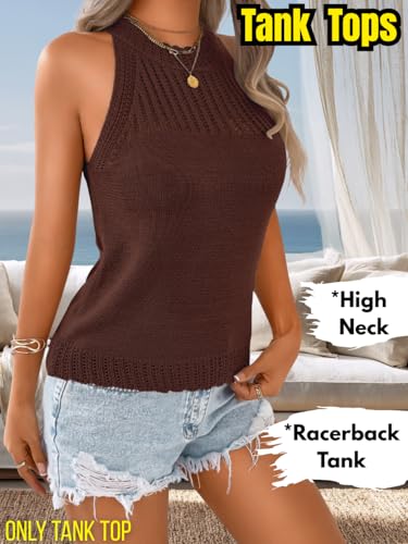 Image of ChiaoLezhee Women's Summer Knit Tank Tops, Racerback High Neck Lightweight Sweater Vest, Dressy Casual Outfits