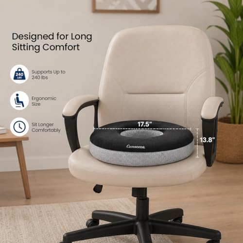 Image of Caresom Donut Round Ring Pillow for Tailbone Pain, Orthopedic Memory Foam Donut Seat Cushion, Piles Pillow for Hemorrhoids, Pain Relief for Piles, Coccyx, Prostate, Sciatica, Post-Natal, Pregnancy