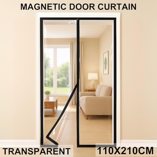Image of Royalkart Transparent PVC Magnetic Door Curtain | Hands Free Self-Closing Screen | Blocks Insects & Outside Dust | Clear See-Through Screen for Home, Kitchen, AC Room, Shop | Door Size- 110cm x 210cm