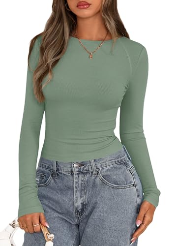 PRETTYGARDEN Long Sleeve Shirts for Women 2025 Fall Going Out Tops Casual Ribbed Knit Slim Fitted Basic Tees Y2K Clothes
