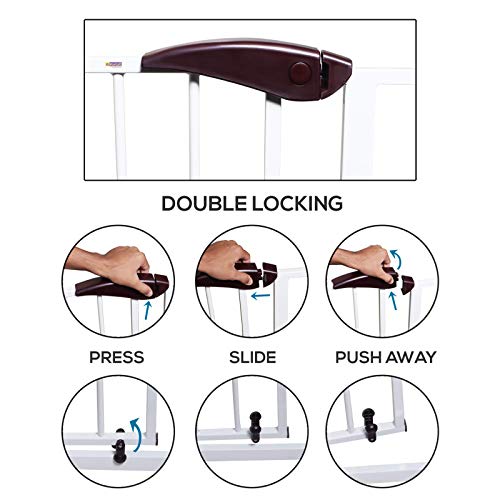 Image of Safe-O-Kid- Pure Metal Baby Safety Gate (75-115 cm), Adjustable, 2 Way Auto Close, Barrier for Stairs, Door and Hallways, Dog /Pet Barrier Fence-Blue