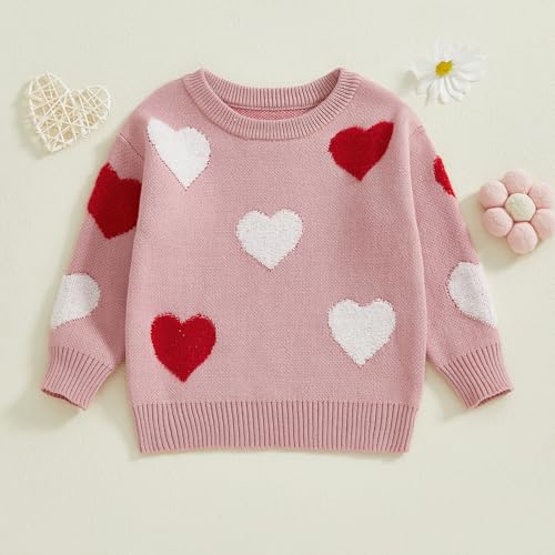 Nokpsedcb Baby Girl Cute Long Sleeve Heart Flowers Embroidery Oversized Sweater Toddler Valentine Outfit (Pink Heart, 18-24 Months)