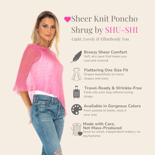 Image of SHU-SHI Womens Sheer Knit Poncho Shrug Lightweight Cover Up One Size Fits Most