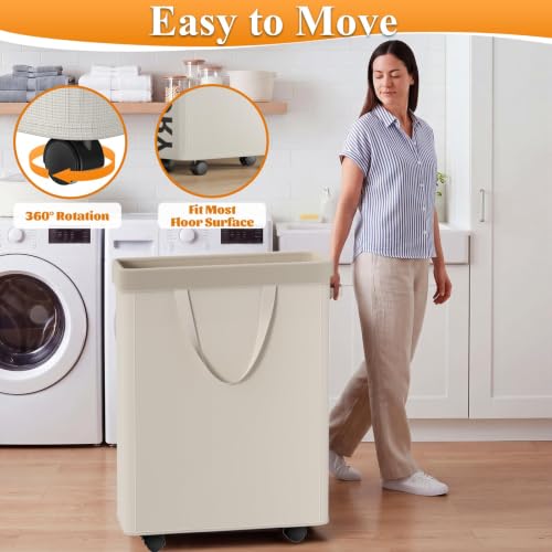 Image of Optish 50L Slim Rolling Laundry Basket with Wheels & Removable Bag, White