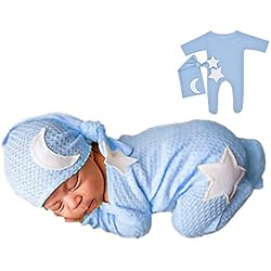 Ropa De Navidad Para Bebés Recien Nacidos Trajes de fotografía de Punto de Ganchillo para bebé, 2 Piezas recién Nacidos Foto Prop Mameluco Sombreros Traje Accesorios para bebés (Azul Celeste)