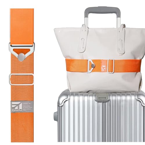 Image of Luggage Strap for Suitcases Add a Bag Travel Belt for Luggage Over Handle Carry On Bag Elastic Adjustable Belt Strap with Alloy Buckle Hands-Free Airport Travel Trips Accessories Orange