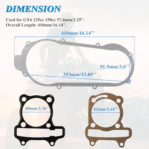 Image of New Olym 57.4mm /2.25 inch Complete Short Non-Bending Case Engine Gasket Set for ATV Go Kart Moped Scooter 4 Wheeler Quad Bikes 4-Stroke GY6 125cc 150cc 152QMI 157QMJ Engine