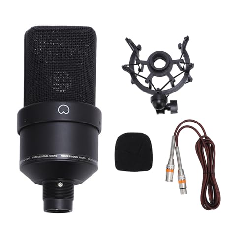 Ewxdghy Micrófono de Condensador de Estudio con Soporte antichoque, Kit de micrófono de grabación XLR Profesional, micrófono de diafragma de 26 mm para podcasting Canto Streaming, Incluye (Negra)