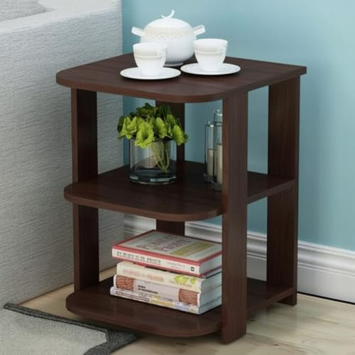 FireBees Wooden Side Table for Bedroom & Living Room | Modern Bedside Table/Bed Side Table with 3-Tier Storage Shelves | Compact Nightstand, Small End Table & Sofa Side Stand for Home (Brown)