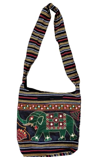 Sac à bandoulière éléphant bohème brodé avec motif rayé ethnique