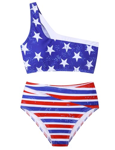 Crazyme Girls Swimsuit 2 Piece One Shoulder Cutout Bikini Top High Waisted Bottom Bathing Suits for Teens