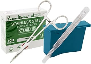 Swann Morton 10R Blades Dermaplaning Kit Professional Tools include 100 10R Blades, No3 Handle, Scalpel Blade Remover Box (4 items), Stainless Steel, 0390-073S-0048