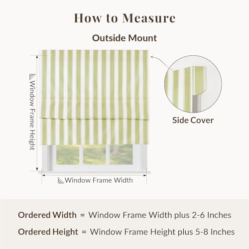 Image of TWOPAGES No Drill Cordless Roman Shades Classic Olivine Bordered Pinstripe Roman Blinds for Windows, Light Filtering Blackout Blinds Farmhouse Shades for Kitchen Customized Blinds, 1 Piece