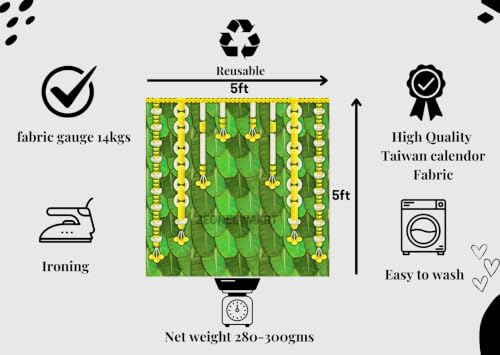 Image of Banana Leaves Backdrop Cloth for Decorations Pooja | Green Arati Aaku Layered & White Jasmine Garland Festive Screen Decoration | varalakshmi Pooja Decorations 5x5 feet