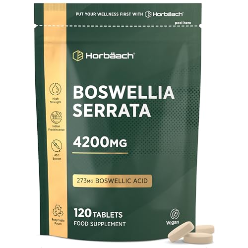 Boswellia Serrata Extract 4200mg | 273mg Boswellic Acid | 120 Vegan Tablets | Indian Frankincense Supplement | by Horbaach