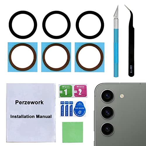 Perzework 2 Set Back Rear Camera Lens Glass Replacement for Samsung Galaxy S23 and Galaxy S23+ Plus with pre-Installed Adhesive and Reparing Toolkit