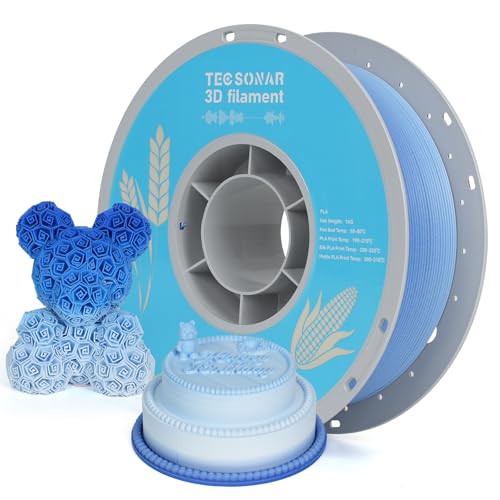 Image of TECSONAR Matte Rainbow 3D Printer Filament 1.75mm,Gradient PLA 1kg Spool (2.2lbs), Dimensional Accuracy + /- 0.02 mm Matte Blue White