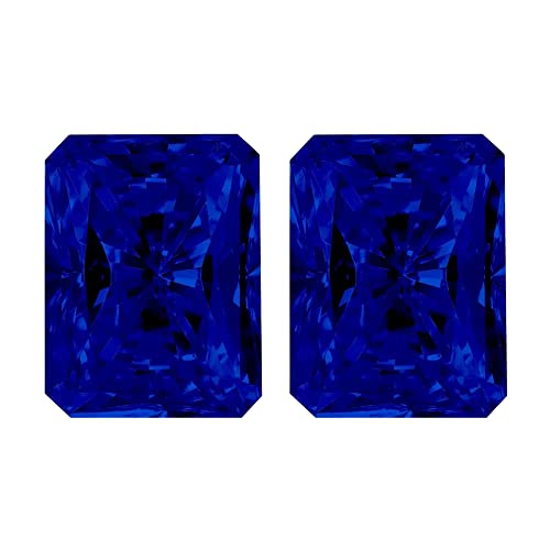 Instagem Synthetic Blue Sapphire Emerald Cut Radiant Shape AAA Quality Pair from 6x4MM - 10x8MM