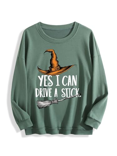 Yes I Can Drive A Stick Sweatshirt Halloween Witch Hoodie Funny Crewneck Tops For Women Men
