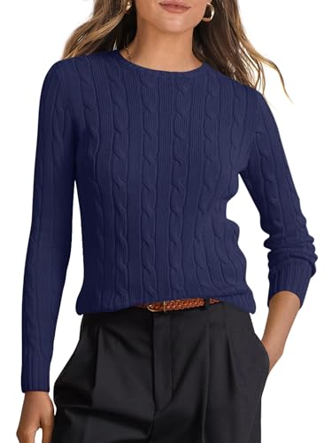 ANRABESS Womens Long Sleeve Cable Knit Sweater Jumper Crewneck Pullover Soft Dressy Casual Tops Cute 2025 Fall Trendy Outfits