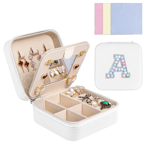 Ghope Small Jewellery Box Plush Velvet for Women Girls Jewellery Box Travel with Mirror Jewellery Box Mini Jewellery Organiser Jewellery Storage for Rings Bracelets Earrings Necklace