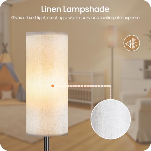 Image of Dimmable Floor Lamp for Living Room with Remote and Foot Switch, Corner Floor Lamp, 64.4 inch Standing Tall Lamp, 10W 900LM LED Bulb Included, 3000K-6500K, Linen Shade, Weighted, FCC Listed W06LD05W1