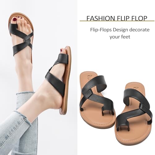 Image of Ruiee Wide Width Sandals for Women, Summer Flat Slides Casual Braided Wide Feet Sandal Comfort Slip on Sandals Open Toe Beach Shoes for Women.