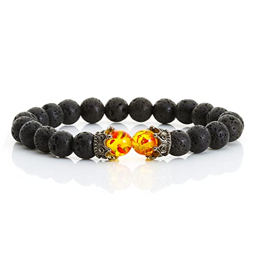 Bracelet perles de lave oeil de tigre pour hommes avec couronne en pierre naturelle ajustable