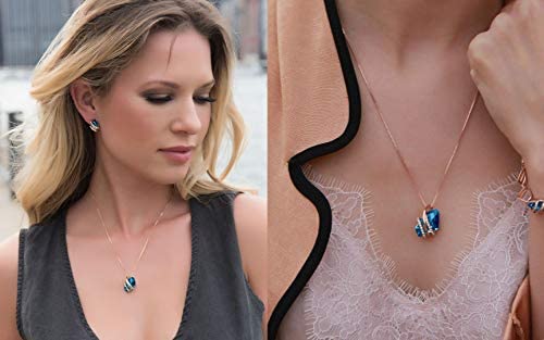 Leafael Wish Stone Pendant Necklace With Blue Zircon Birthstone Crystal For December, 18K Rose Gold Plated, 18" + 2" Chain #TOP2
