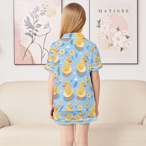 senya Pajama Sets Silky Button Down Nightwear Sleepwear Size 5-14 Years Yellow Duck Floral4