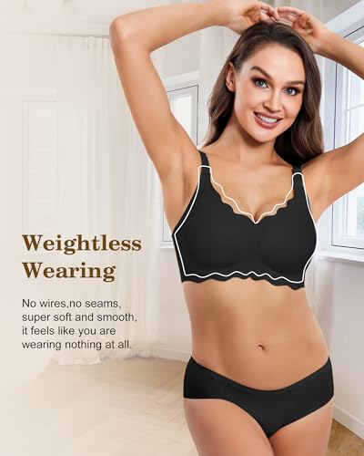 HORISUN Bras for Women No Underwire V Neck Scalloped Wireless Push Up Bra with Soft Support Comfort Seamless Bralettes2